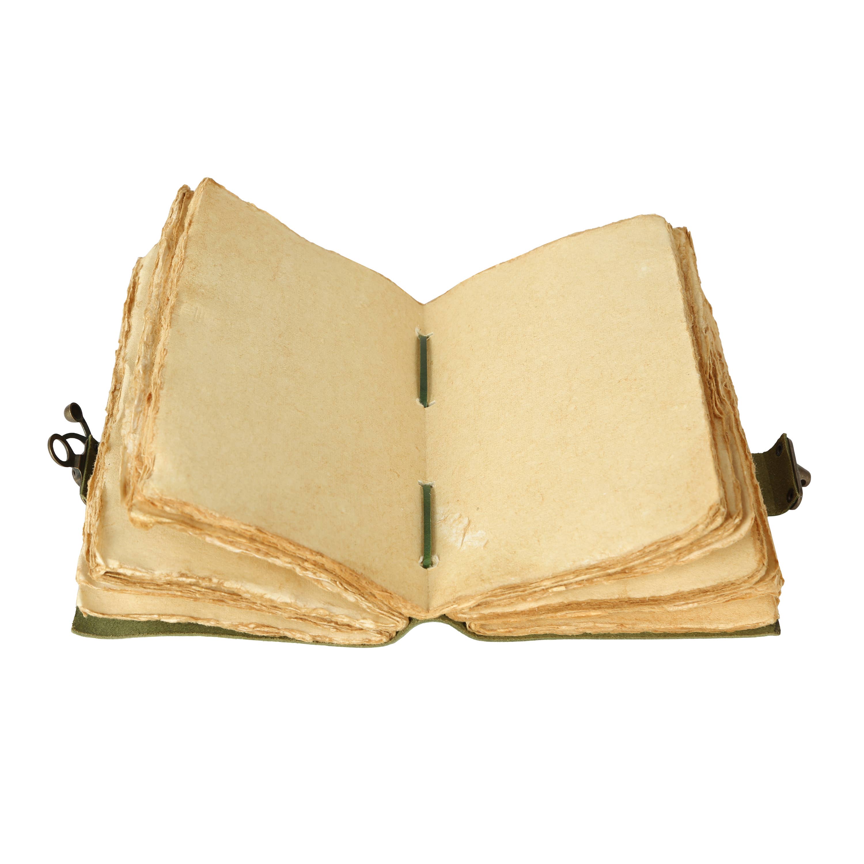 Handmade Leather Journal with C-Lock Unlined Deckle: Green / 7 x 5 Inches