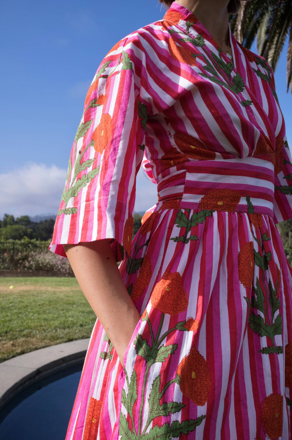 Como Wrap Dress Red/Pink Stripe: S