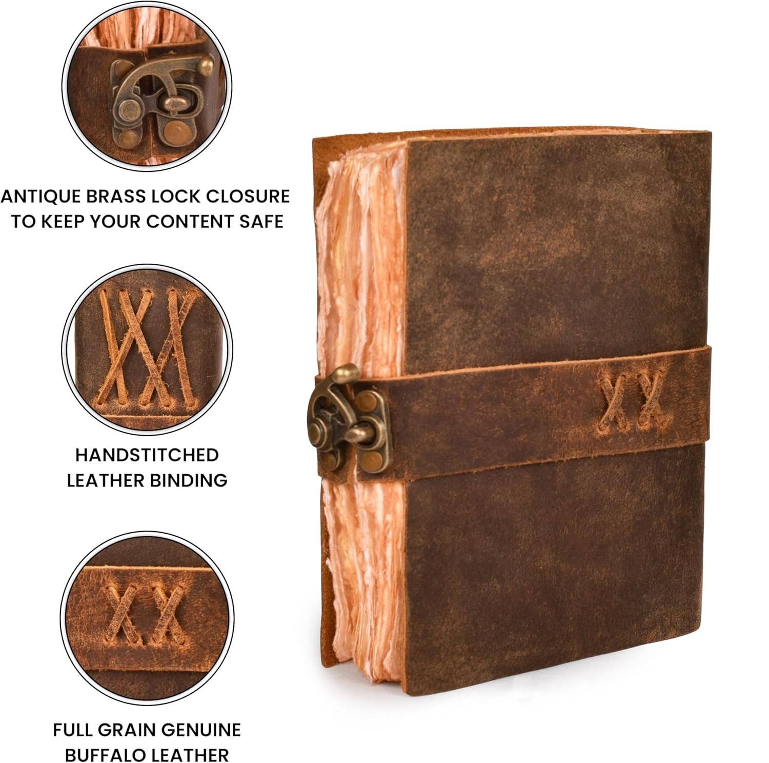 Handmade Leather Journal with C-Lock Unlined Deckle: Brown / 7 x 5 Inches