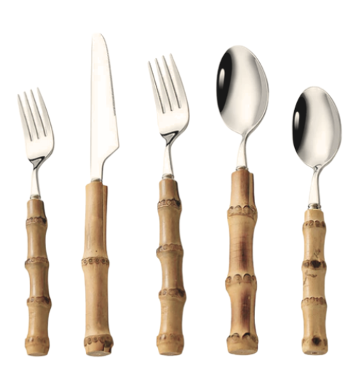 30 Piece Genuine Bamboo Flatware: 1 Place Setting is 5 pieces