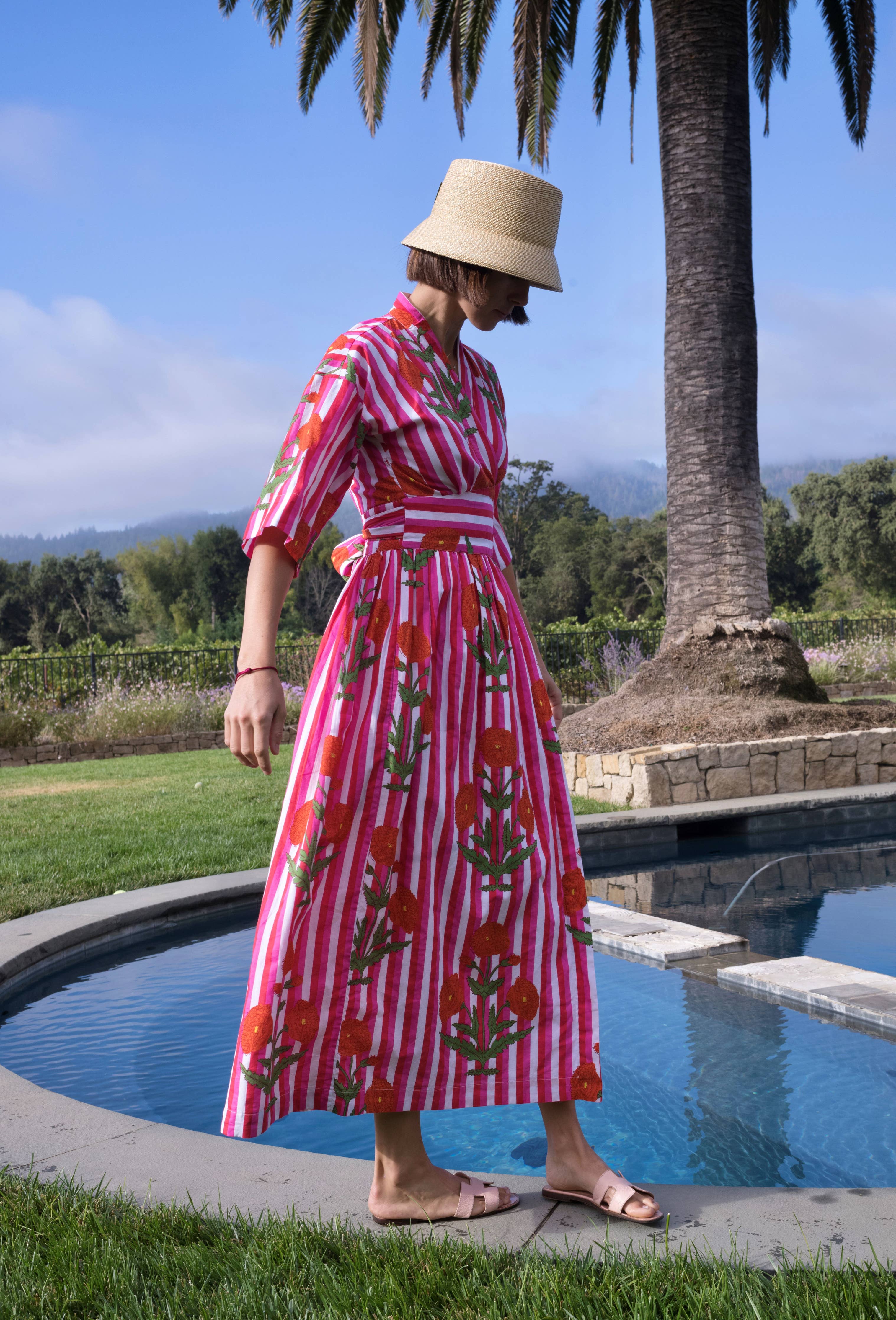 Como Wrap Dress Red/Pink Stripe: S