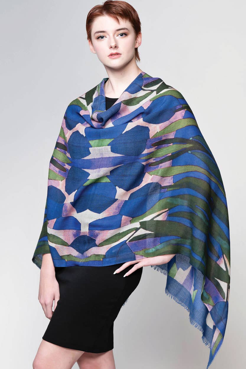 Navita Fine Wool Shawl: Burgundy & Green