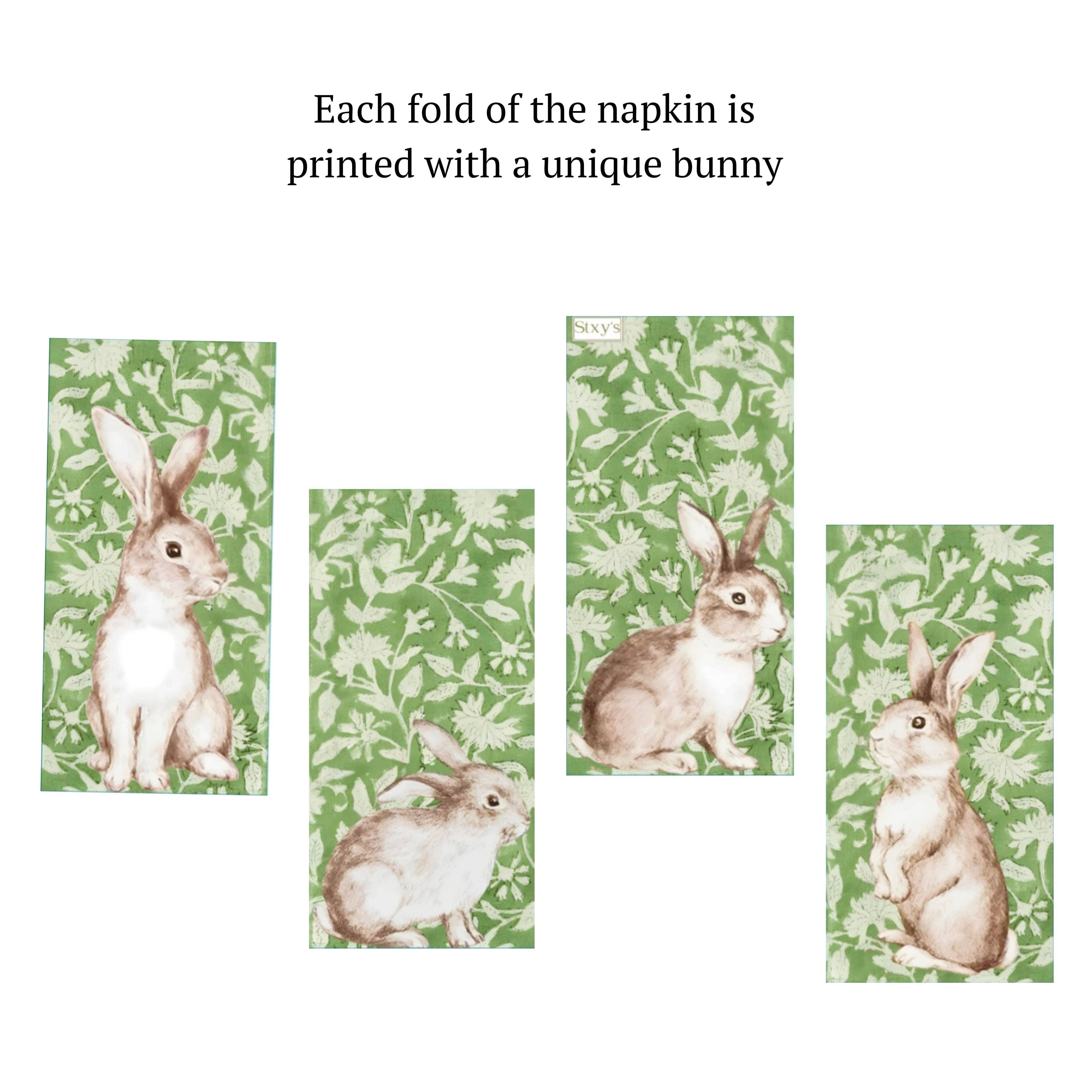 Green Floral Easter Bunny Guest Napkins