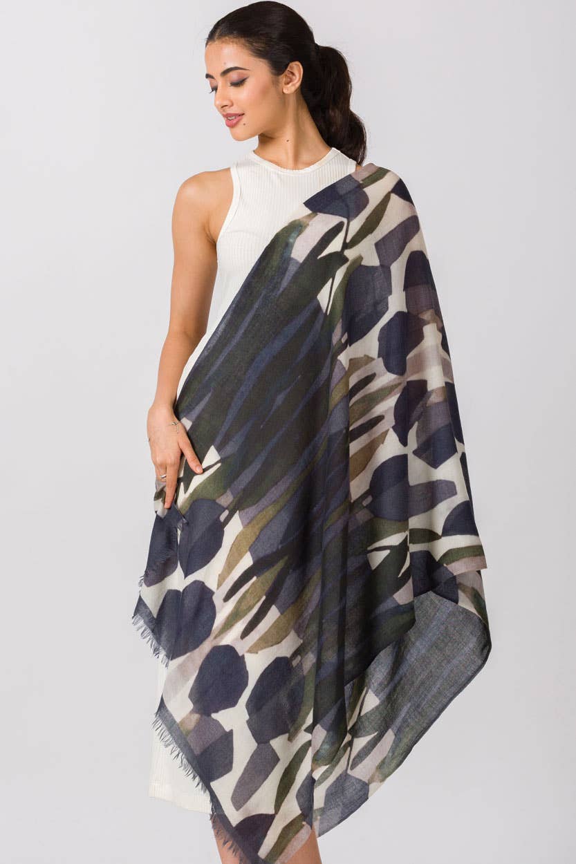 Navita Fine Wool Shawl: Burgundy & Green